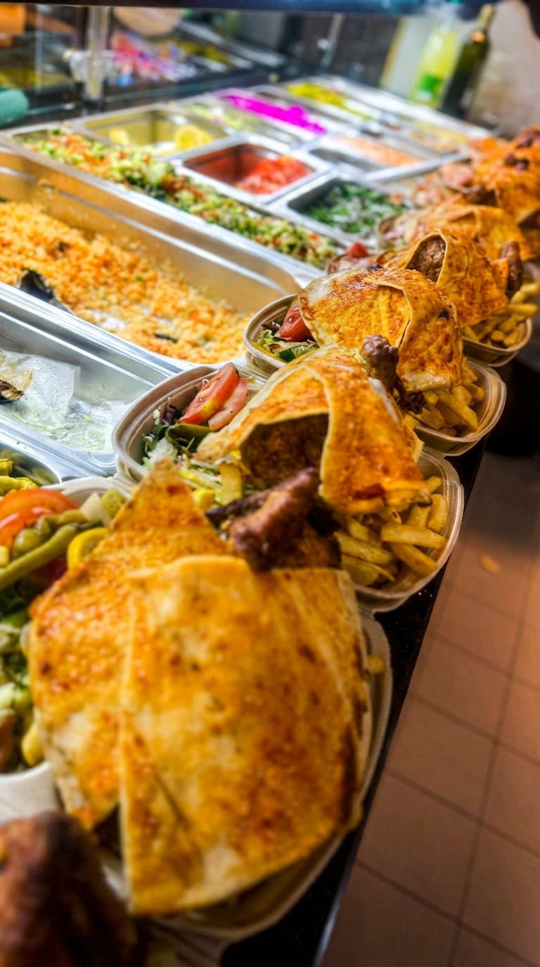 Arabic food spread with multiple dishes