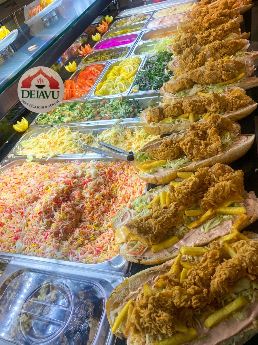 Arabic food spread with multiple dishes